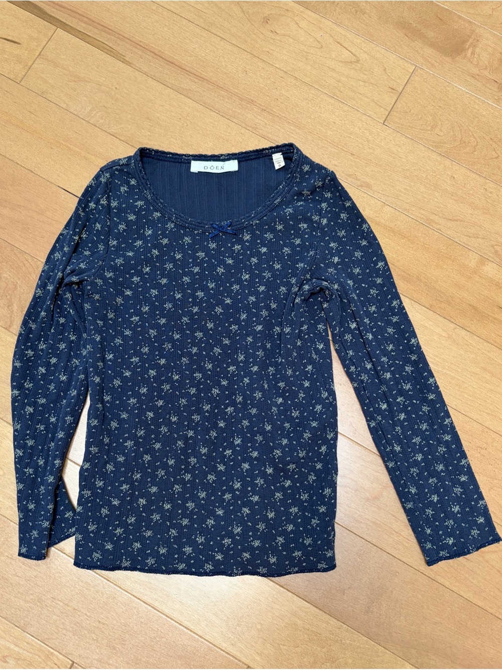 Doen Navy Floral Ribbed Long-Sleeve Tee girls size 8